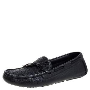 مملوكة مسبقًا Bottega Veneta Black Intrecciato Leather Cervo Wave Driver Bow Loafers Size 40