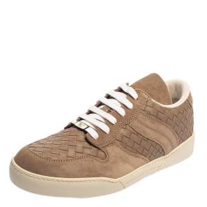 Bottega Veneta Brown Intrecciato Leather And Suede Low Top Sneakers Size 43