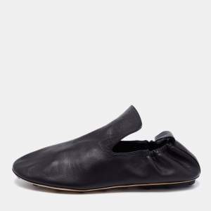 Pre Owned Bottega Veneta Black Leather Scrunch Smoking Slippers Size 43