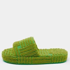 Pre Owned Bottega Veneta Neon Green Cotton Fabric Resort Sponge Platform Slides Size 39