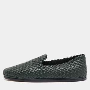 Bottega Veneta Dark Green Intrecciato Leather Slip On Loafers Size 44