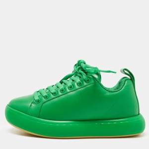 Bottega Veneta Green Leather Lace Up Sneakers Size 37