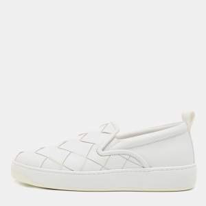 Bottega Veneta White Intrecciato Leather Dodger Sneakers Size 42