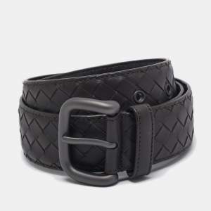Bottega Veneta Brown Intrecciato Leather Buckle Belt 85 CM