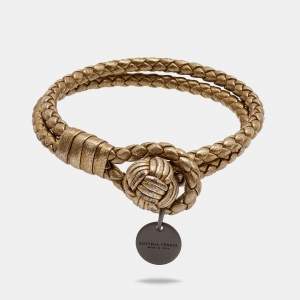 Bottega Veneta  Intrecciato Nappa Leather Knot Gunmetal Tone Bracelet 