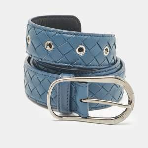 Bottega Veneta Dark Blue Intrecciato Leather Buckle Belt 90 CM