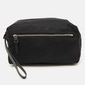 Bottega Veneta Black Fabric and Leather Travel Zip Pouch