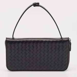 Bottega Veneta Black Intrecciato Leather Travel Organizer 