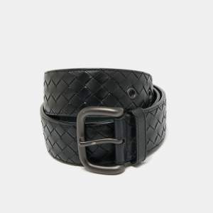 Bottega Veneta Black Intrecciato Leather Buckle Belt 90 CM
