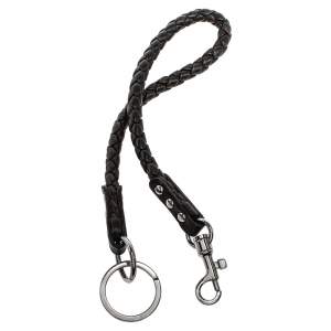 Bottega Veneta Dark Brown Intrecciato Leather Keychain
