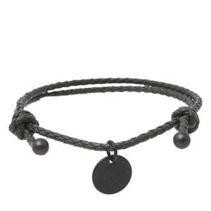 Pre Owned Bottega Veneta Grey Intrecciato Leather Double Cord Bracelet 