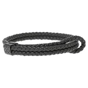 Pre Owned Bottega Veneta Grey Intrecciato Leather Sterling Silver Adjustable Bracelet