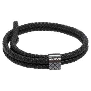 Pre Owned Bottega Veneta Grey Intrecciato Leather Sterling Silver Adjustable Bracelet
