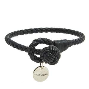Pre Owned Bottega Veneta Black Intrecciato Nappa Leather Single Strand Bracelet