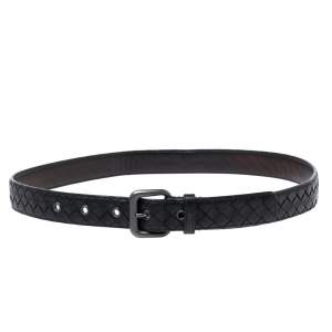Bottega Veneta Black Intrecciato Leather Buckle Belt 90CM