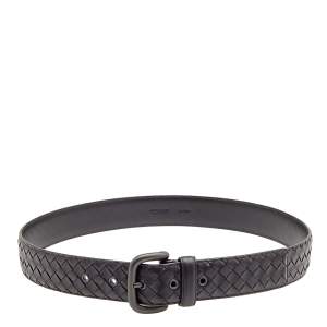 Bottega Veneta Brown Intrecciato Leather Buckle Belt 95CM