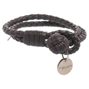 Pre Owned Bottega Veneta Dark  Brown Intrecciato Nappa Leather Knot Bracelet S