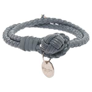 Pre Owned Bottega Veneta Blue Intrecciato Nappa Leather Knot Bracelet M