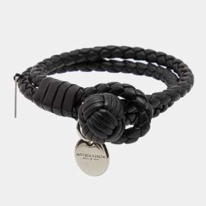 Pre Owned Bottega Veneta Black Intrecciato Nappa Leather Knot Bracelet S