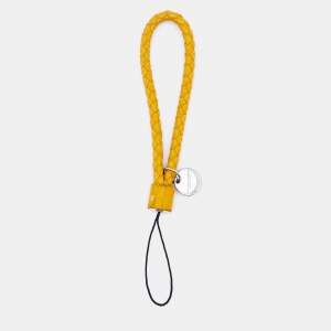 Bottega Veneta Yellow Intrecciato Leather Strap Key Chain
