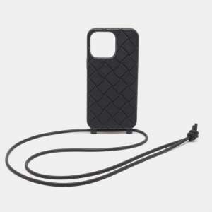 Bottega Veneta Black Intrecciato Rubber iPhone 14 Pro Max Case On Strap