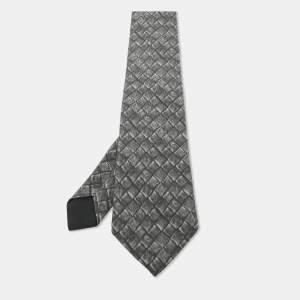 Bottega Veneta Grey Print Silk Tie