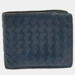 Bottega Veneta Dark Blue Intrecciato Leather Bifold Wallet