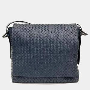 Bottega Veneta Navy Blue Leather Mesh Crossbody Bag