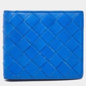 Bottega Veneta Blue Intrecciato Leather Bifold Wallet