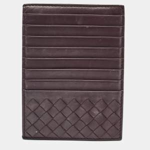 Bottega Veneta Dark Burgundy Intrecciato Leather Card Holder