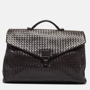 Bottega Veneta Choco Brown Intrecciato Leather Oversized Briefcase