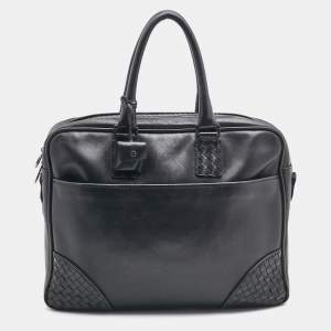 Bottega Veneta Black Intrecciato Leather Briefcase Bag