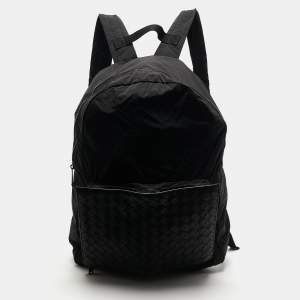 Bottega Veneta Black Intrecciato Leather and Nylon Foldable Backpack
