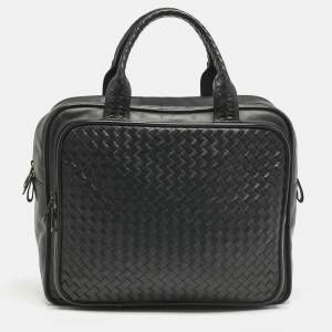 Bottega Veneta Black Intrecciato Leather Carry On Briefcase