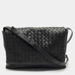 Bottega Veneta Black Intrecciato Leather Messenger Bag