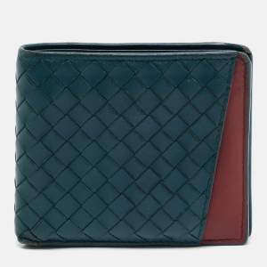 Bottega Veneta Blue/Red Intrecciato Leather Bifold Wallet