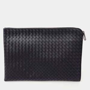 Pre Owned Bottega Veneta Black Leather mesh clutch