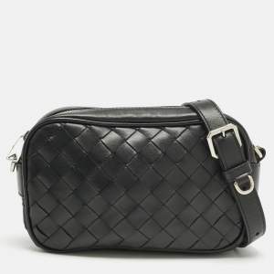 Pre Owned Bottega Veneta Black Intrecciato Leather Camera Crossbody Bag