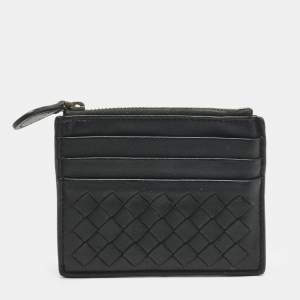 مملوكة مسبقًا Bottega Veneta Black Intrecciato Leather Zip Card Holder