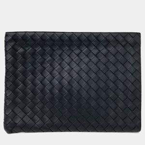 Pre Owned Bottega Veneta Black Leather mesh clutch