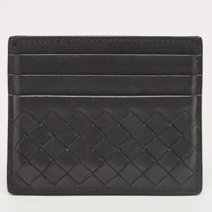 Pre Owned Bottega Veneta Grey Intrecciato Leather Card Holder