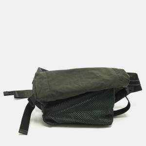 Pre Owned Bottega Veneta Dark Green Nylon Paper Touch Belt Bag