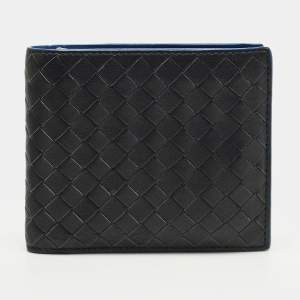 مملوكة مسبقًا Bottega Veneta Black/Blue Intrecciato Leather Bifold Wallet