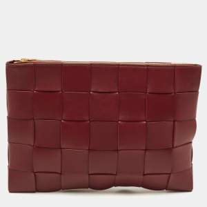 مملوكة مسبقًا Bottega Veneta Cassette Burgundy Intreccio Leather Pouch