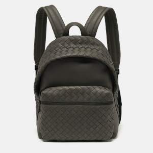Pre Owned Bottega Veneta Grey Intrecciato Leather Backpack