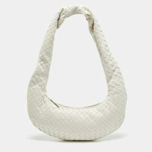 Pre Owned Bottega Veneta Buddy Off White Intrecciation Leather Crossbody Bag