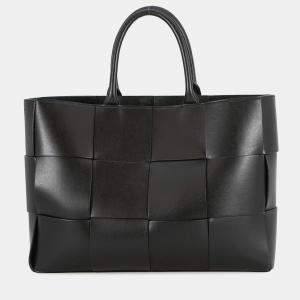 Pre Owned Bottega Veneta Maxi Intrecciato Arco Tote Bag Black Leather Size Large