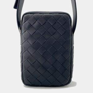 Pre Owned Bottega Veneta Intrecciato Cassette Cross Body Bag Black Calf Leather Size Mini