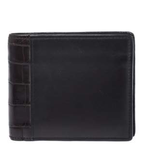 Bottega Veneta Dark Brown Leather and Alligator Bifold Wallet