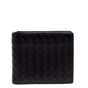 Bottega Veneta Black Intrecciato Leather Bifold Wallet